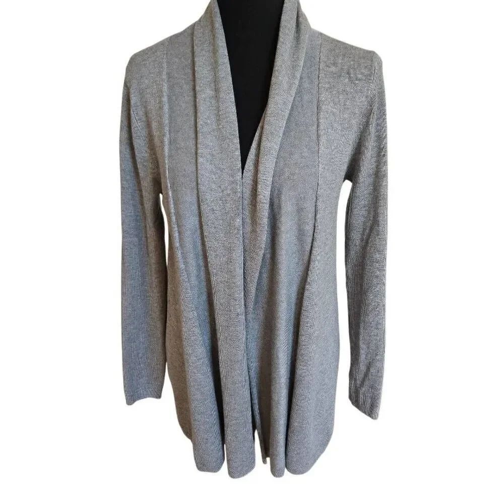 Zara Womens Knit Open Front Gray Shawl Collar Cardigan Sweater Medium
